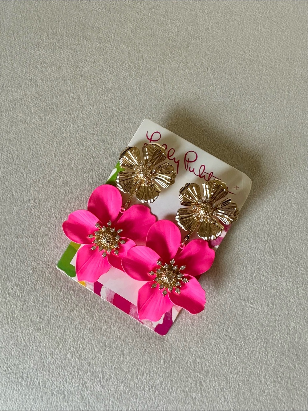 Lilly Pulitzer Bright Pink Floral Drop Earrings